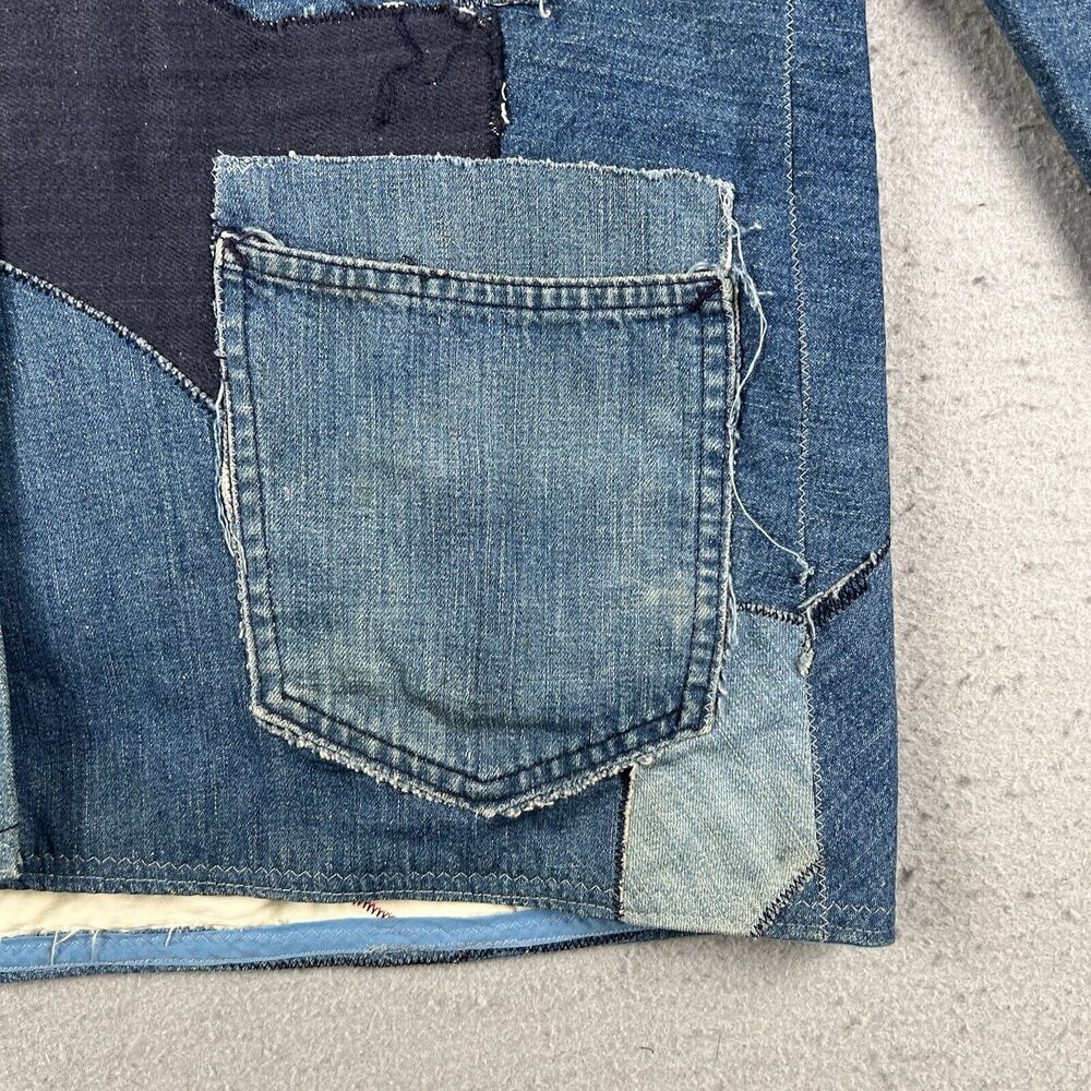 Vintage 70s Patchwork Jacket Small Medium Blue De… - image 4